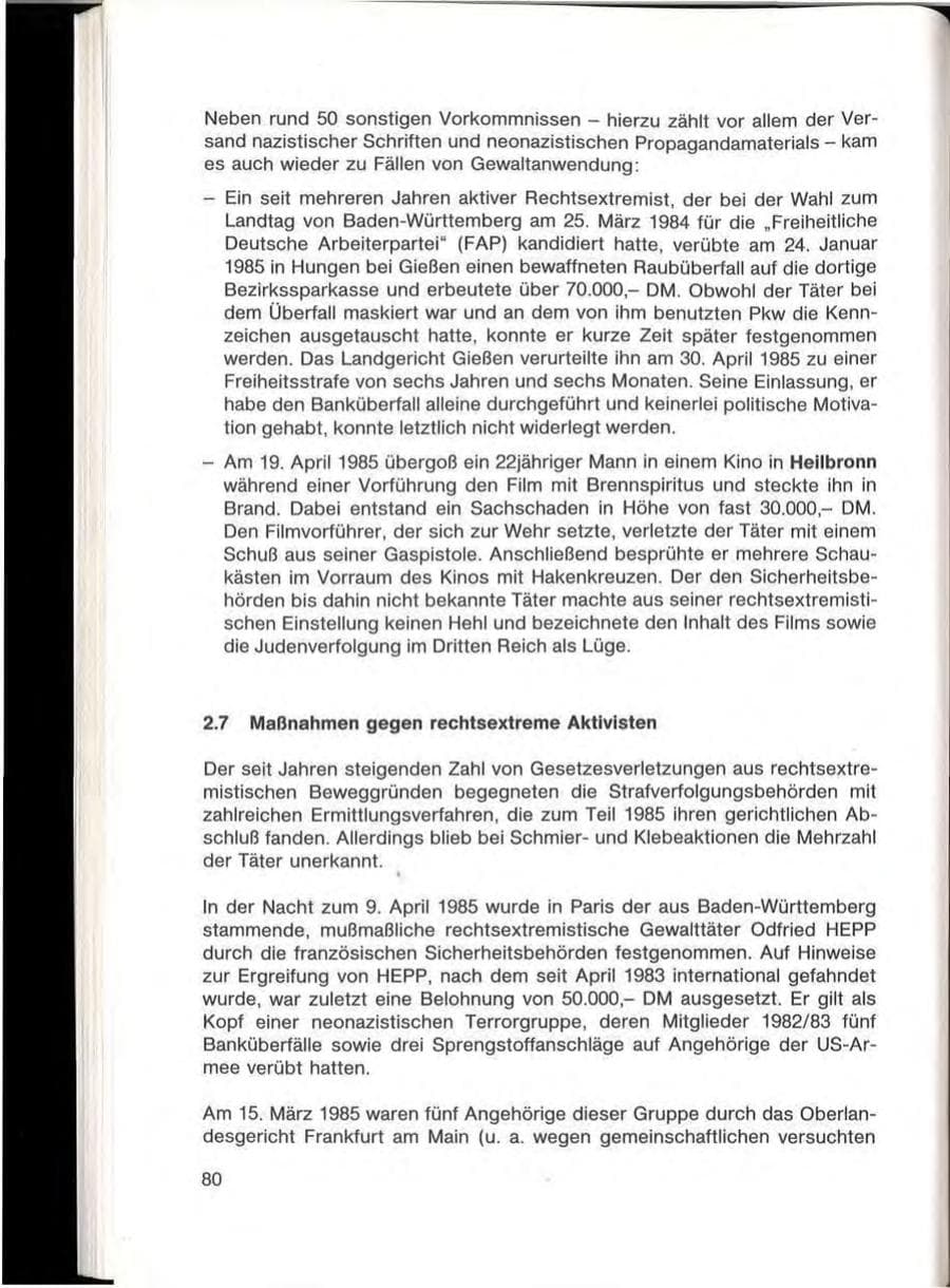 Seite 82 des Verfassungsschutzbericht 1985 Baden-Württemberg
