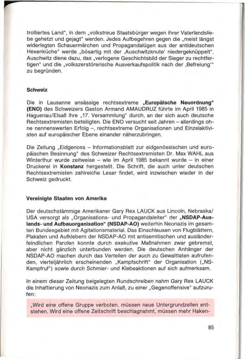 Seite 87 des Verfassungsschutzbericht 1985 Baden-Württemberg