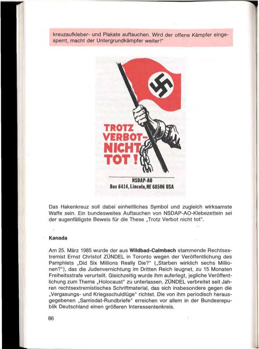 Seite 88 des Verfassungsschutzbericht 1985 Baden-Württemberg