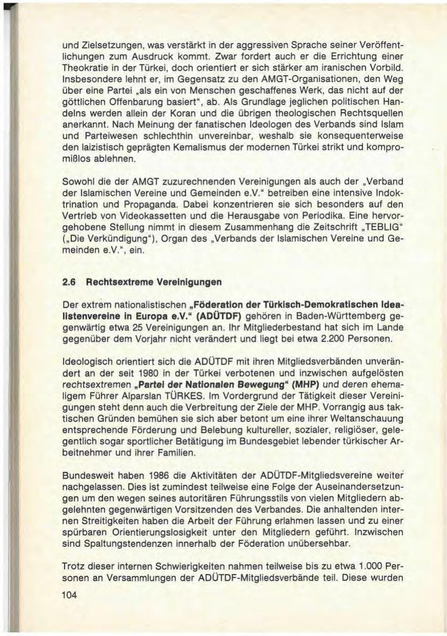 Seite 106 des Verfassungsschutzbericht 1986 Baden-Württemberg