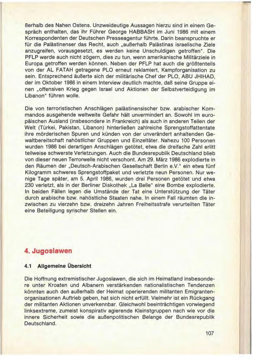 Seite 109 des Verfassungsschutzbericht 1986 Baden-Württemberg