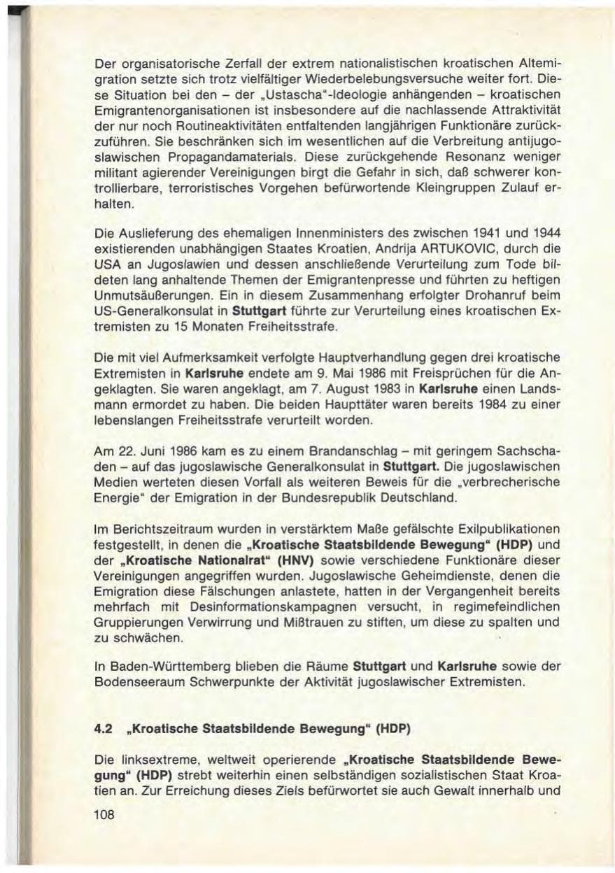 Seite 110 des Verfassungsschutzbericht 1986 Baden-Württemberg