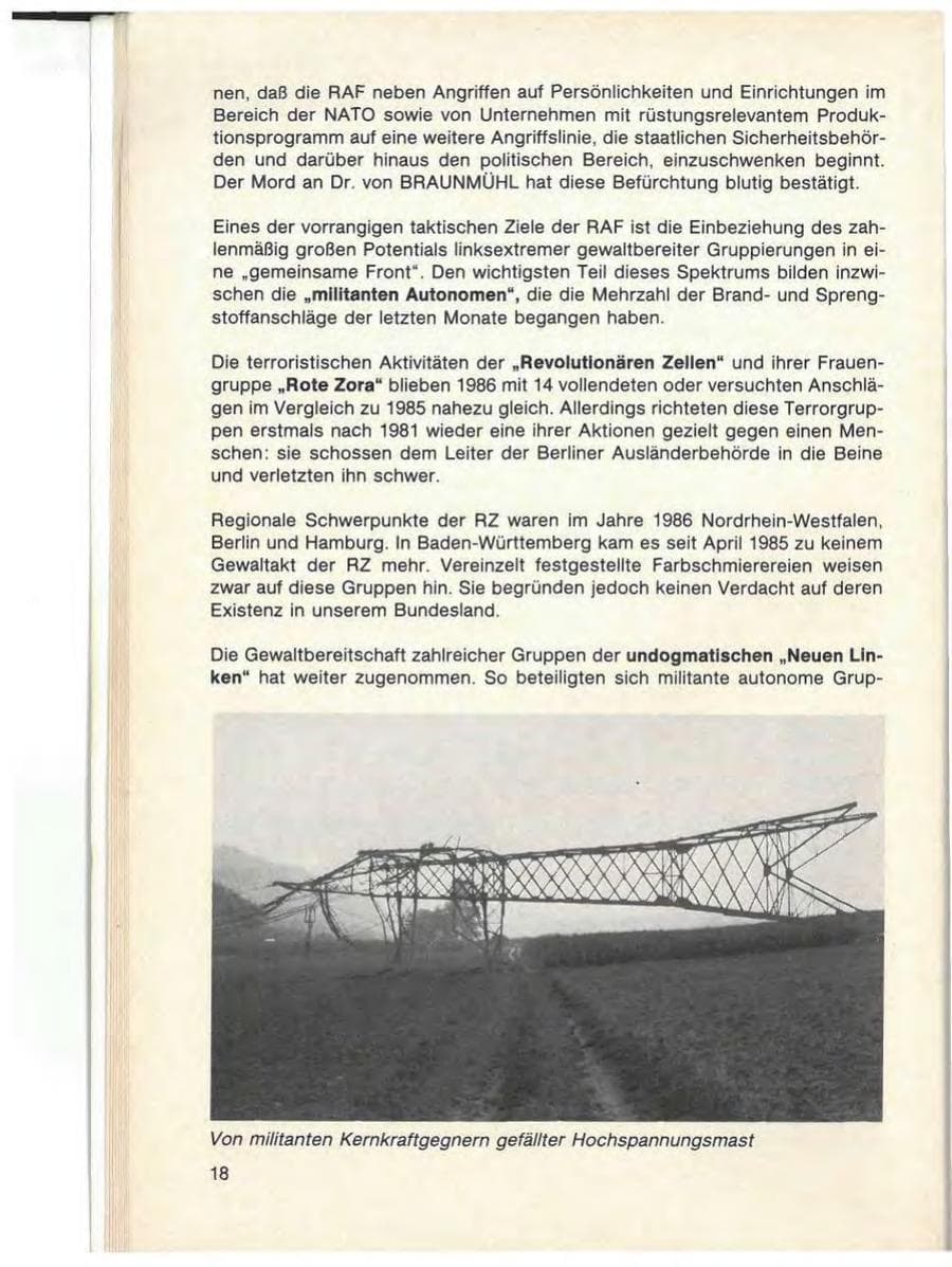 Seite 20 des Verfassungsschutzbericht 1986 Baden-Württemberg