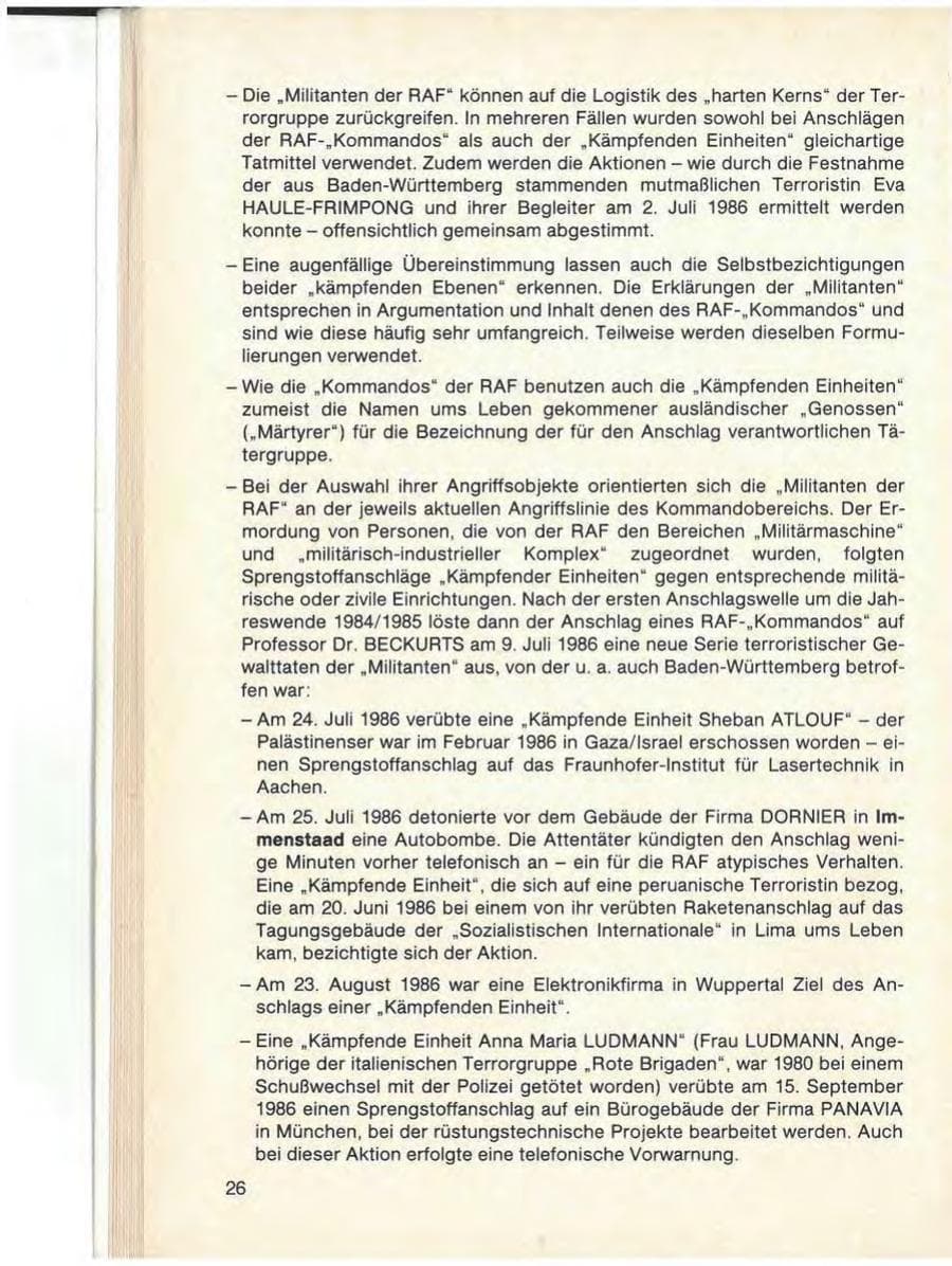 Seite 28 des Verfassungsschutzbericht 1986 Baden-Württemberg