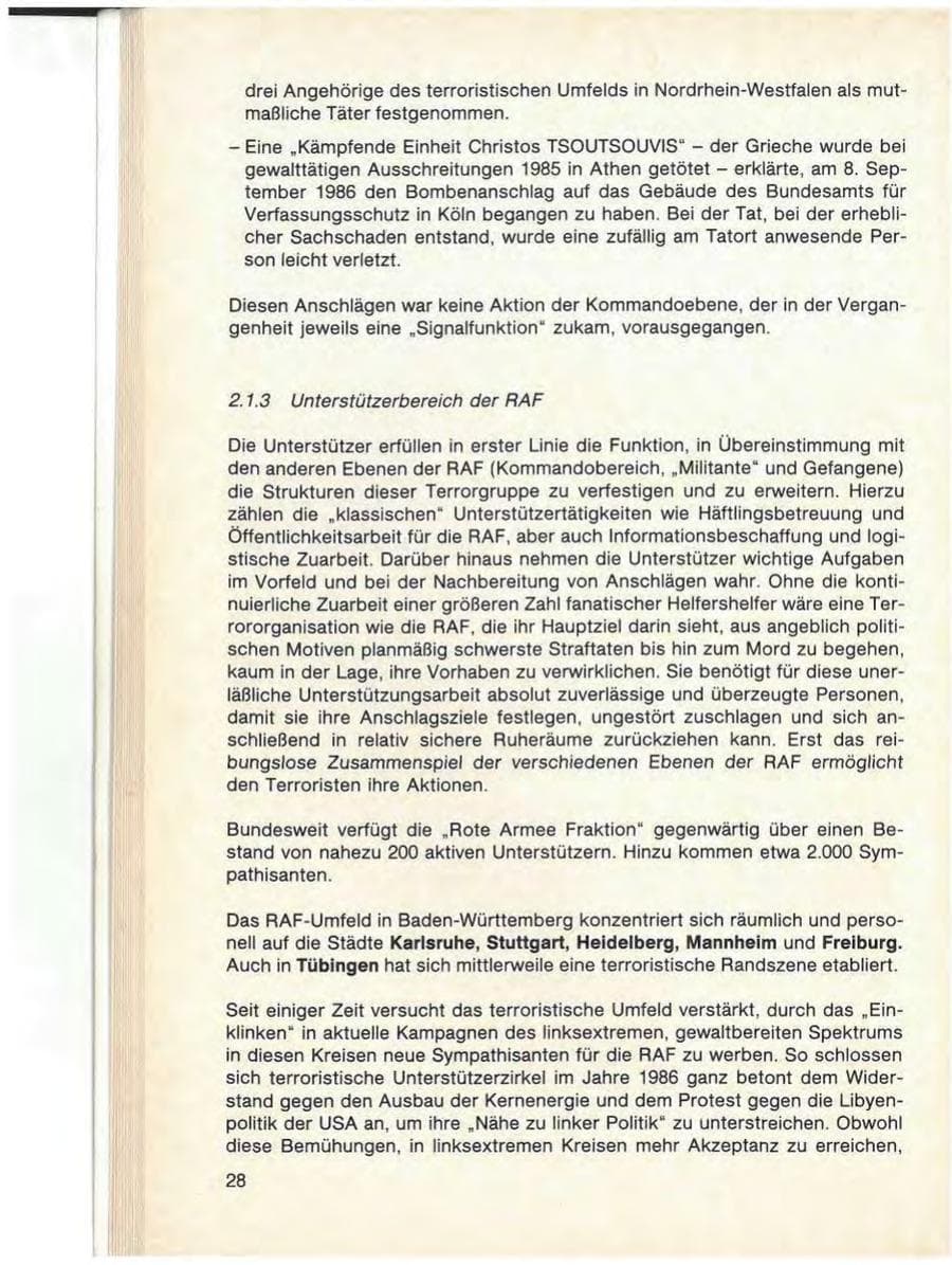 Seite 30 des Verfassungsschutzbericht 1986 Baden-Württemberg