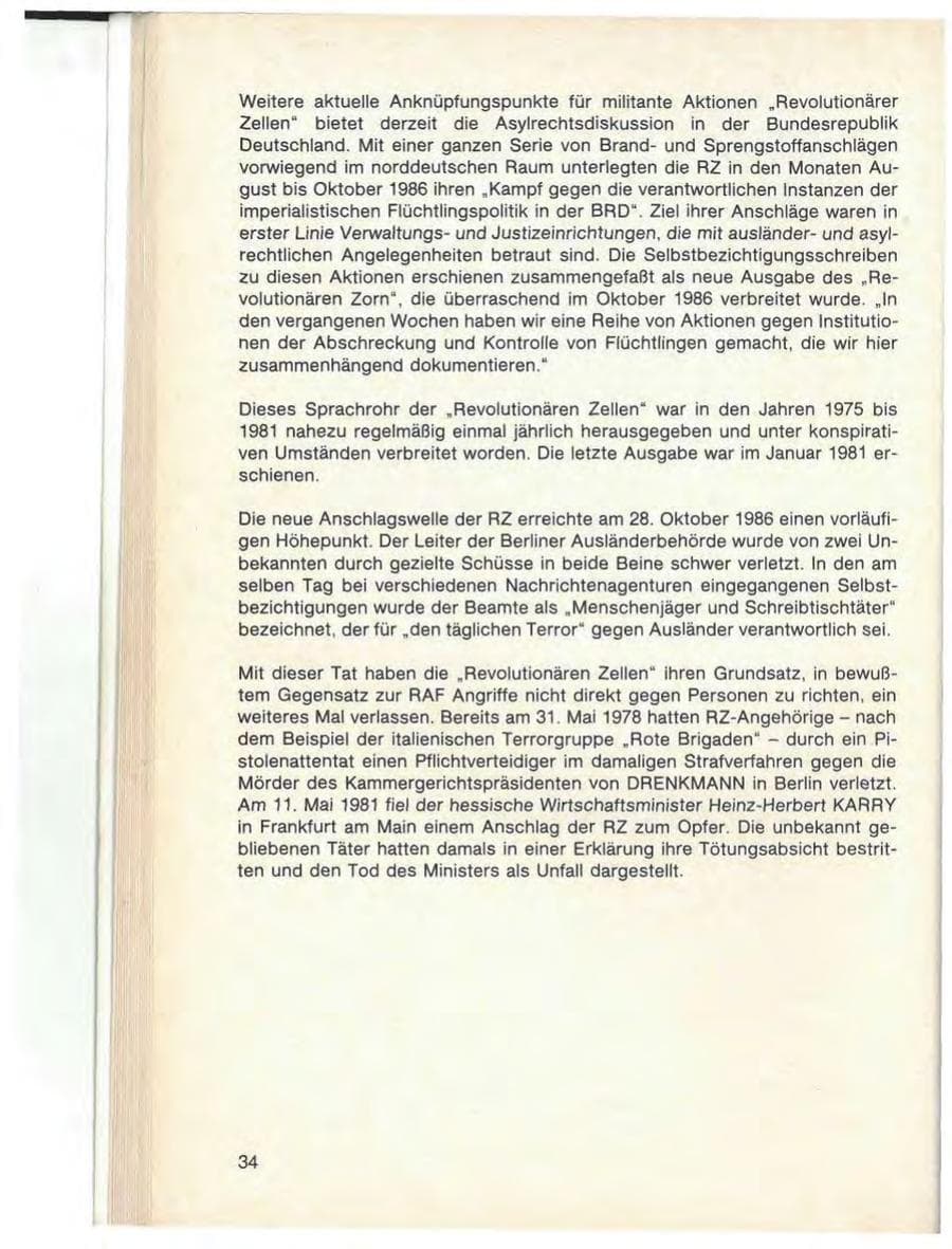 Seite 36 des Verfassungsschutzbericht 1986 Baden-Württemberg
