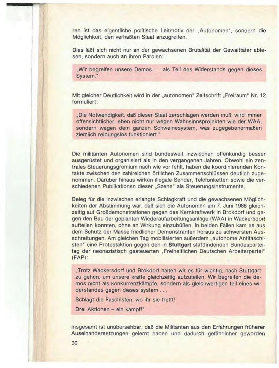 Seite 38 des Verfassungsschutzbericht 1986 Baden-Württemberg