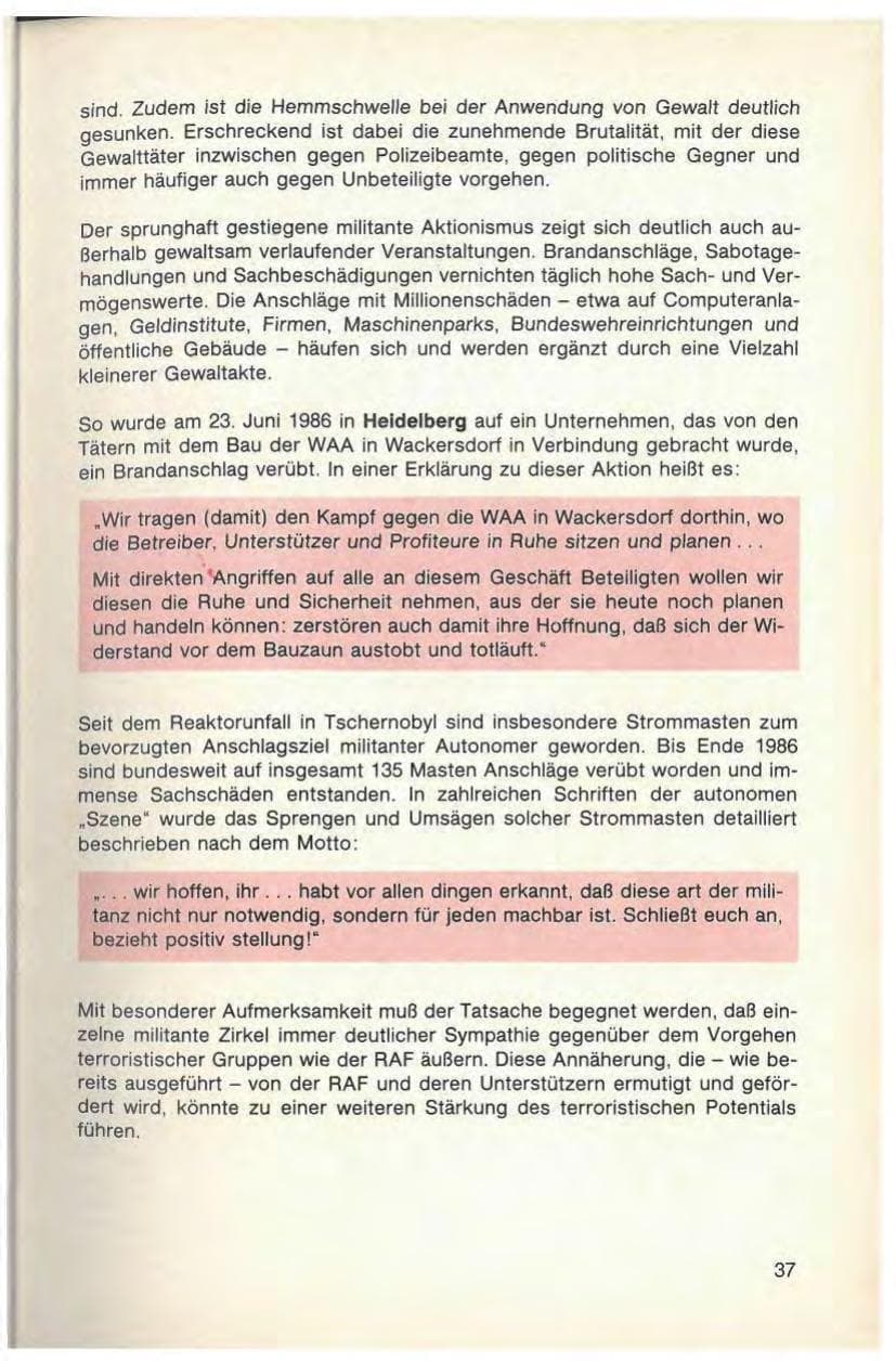 Seite 39 des Verfassungsschutzbericht 1986 Baden-Württemberg