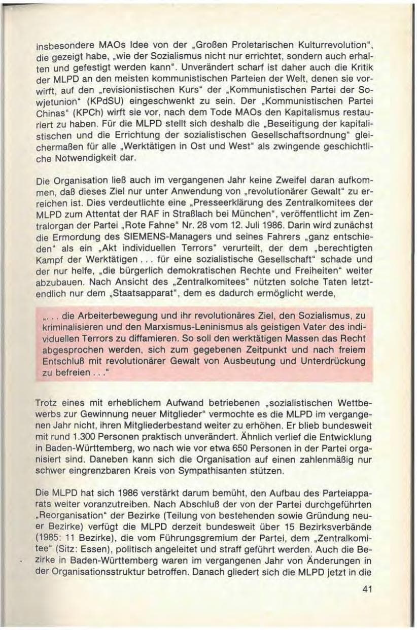 Seite 43 des Verfassungsschutzbericht 1986 Baden-Württemberg