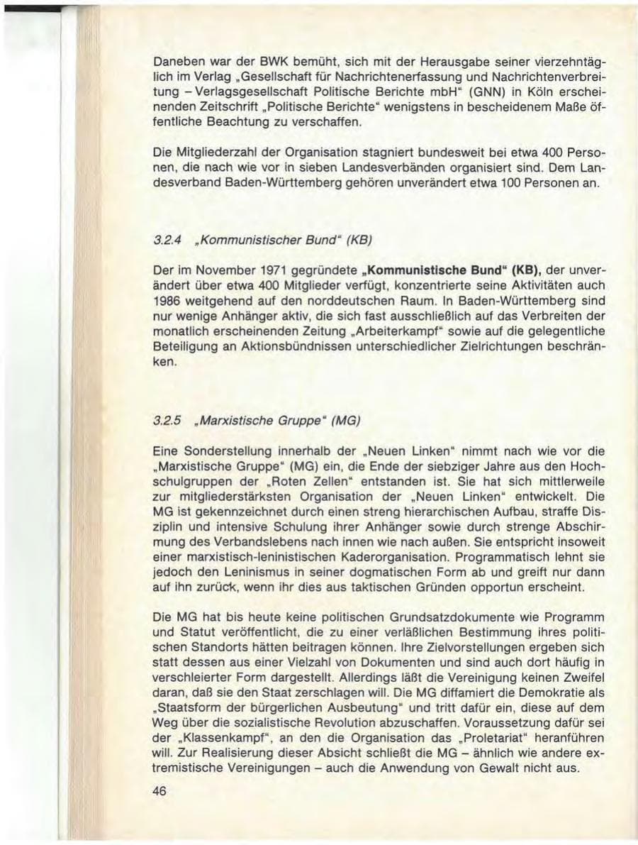 Seite 48 des Verfassungsschutzbericht 1986 Baden-Württemberg