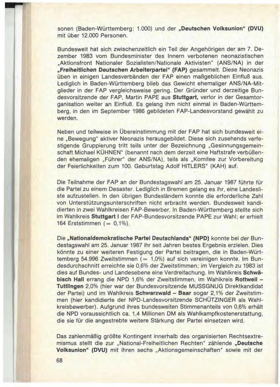 Seite 70 des Verfassungsschutzbericht 1986 Baden-Württemberg