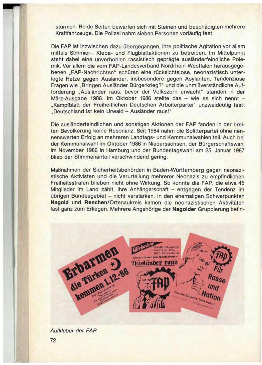 Seite 74 des Verfassungsschutzbericht 1986 Baden-Württemberg