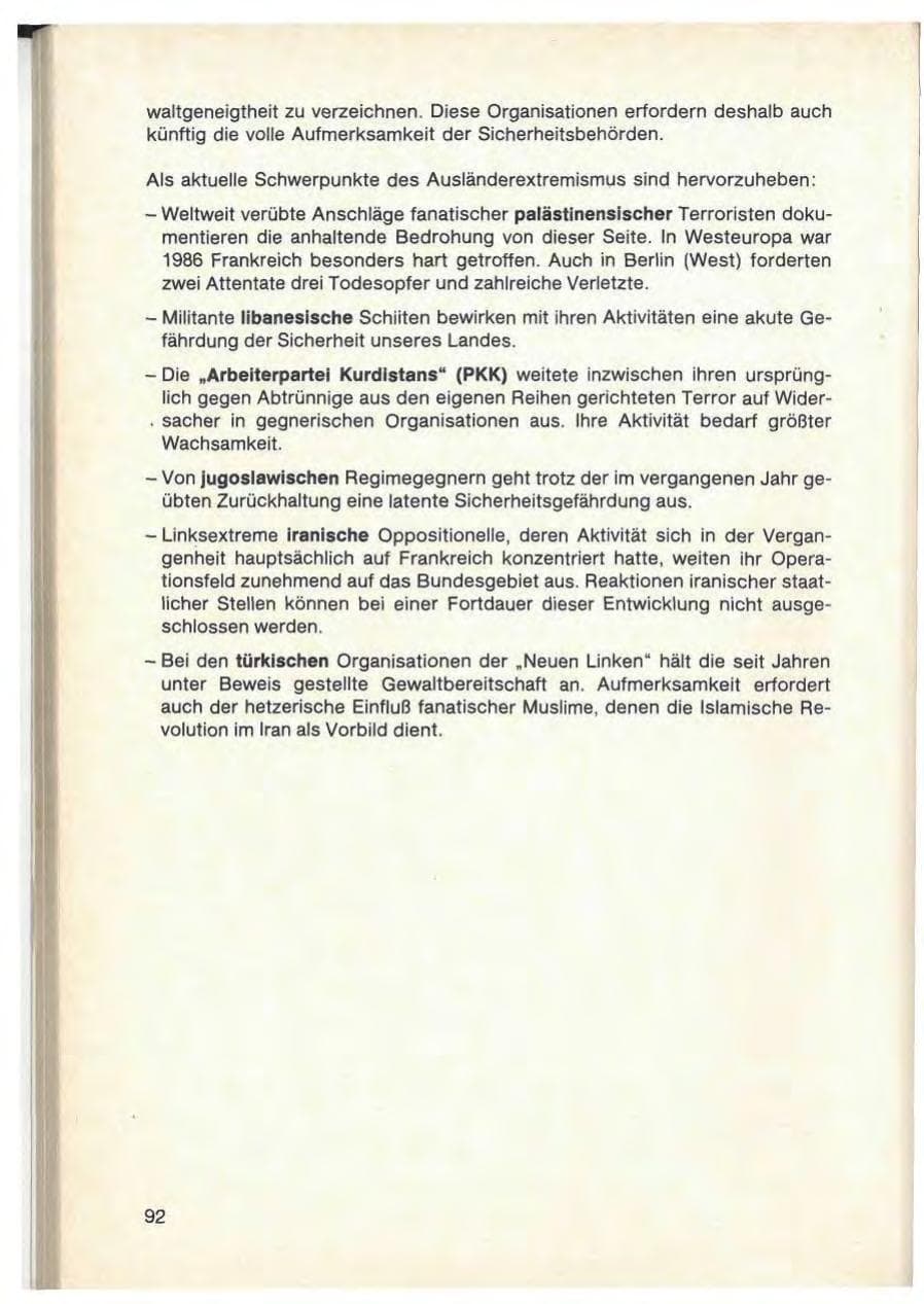 Seite 94 des Verfassungsschutzbericht 1986 Baden-Württemberg