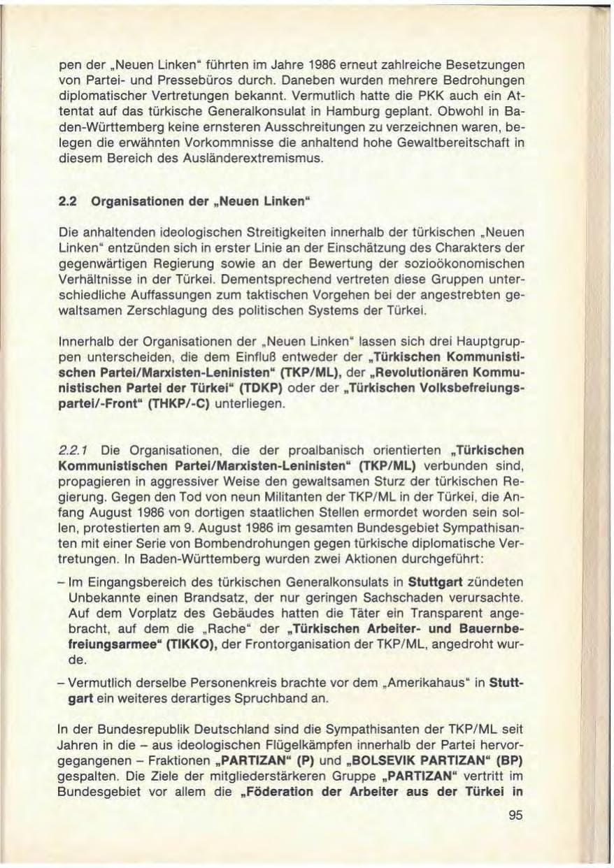 Seite 97 des Verfassungsschutzbericht 1986 Baden-Württemberg