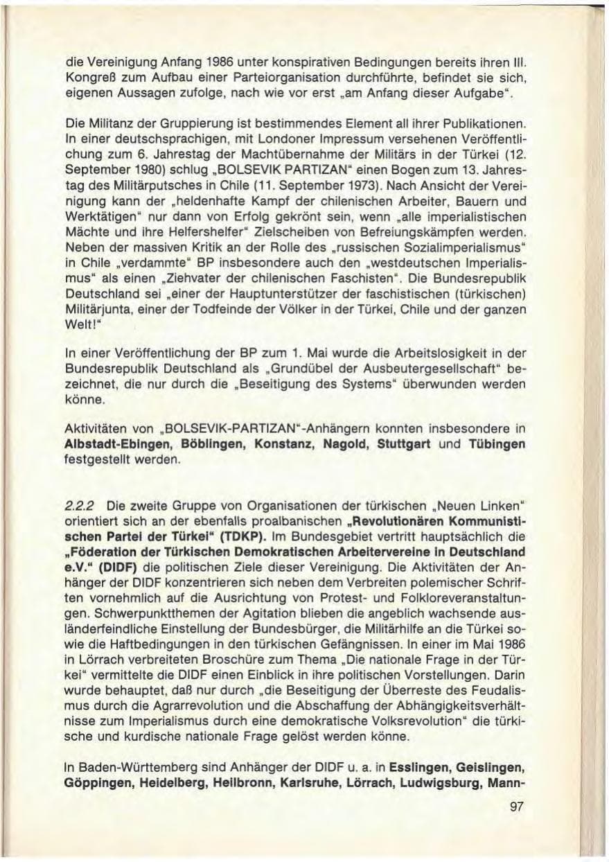 Seite 99 des Verfassungsschutzbericht 1986 Baden-Württemberg