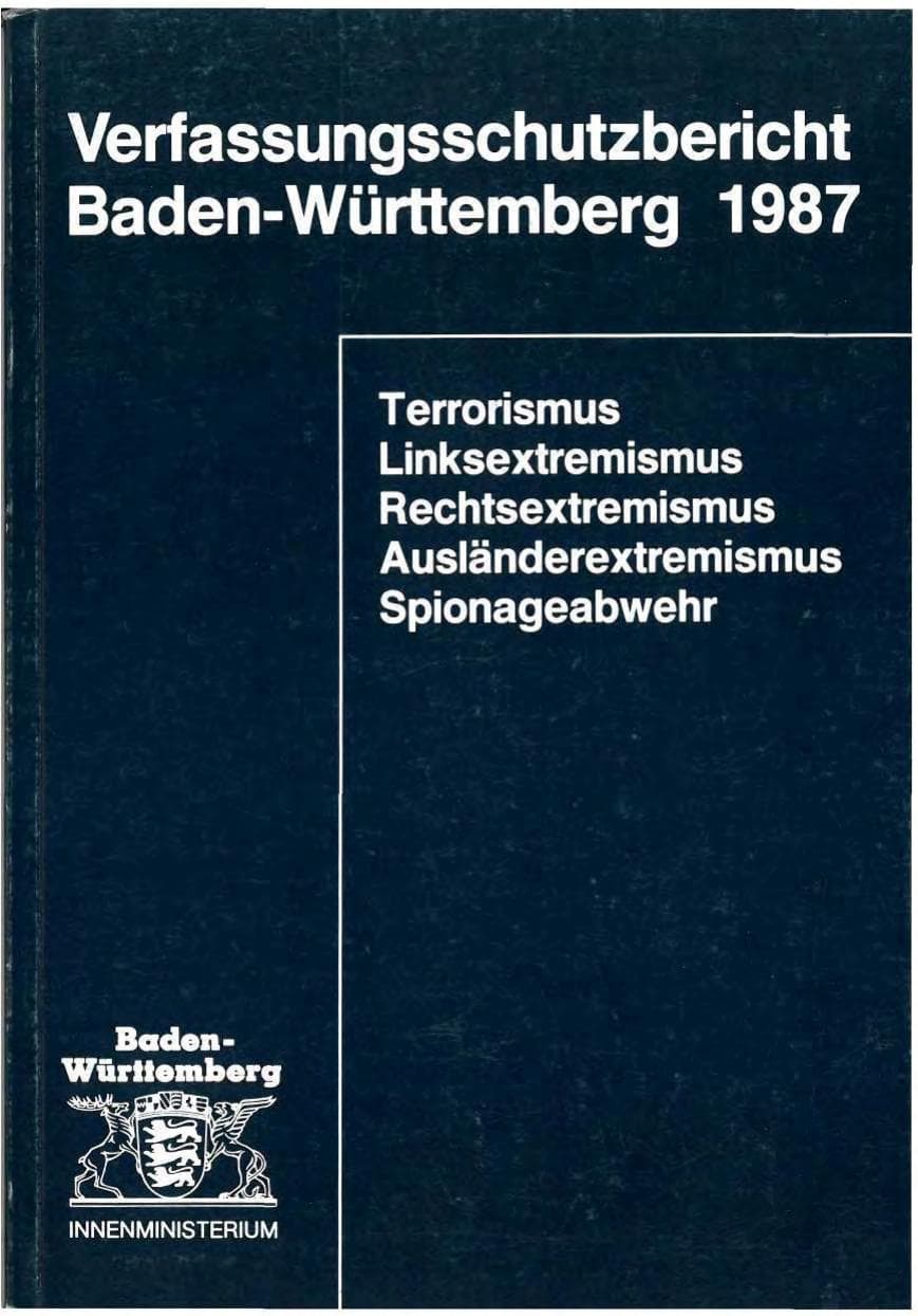 Seite 1 des Verfassungsschutzbericht 1987 Baden-Württemberg
