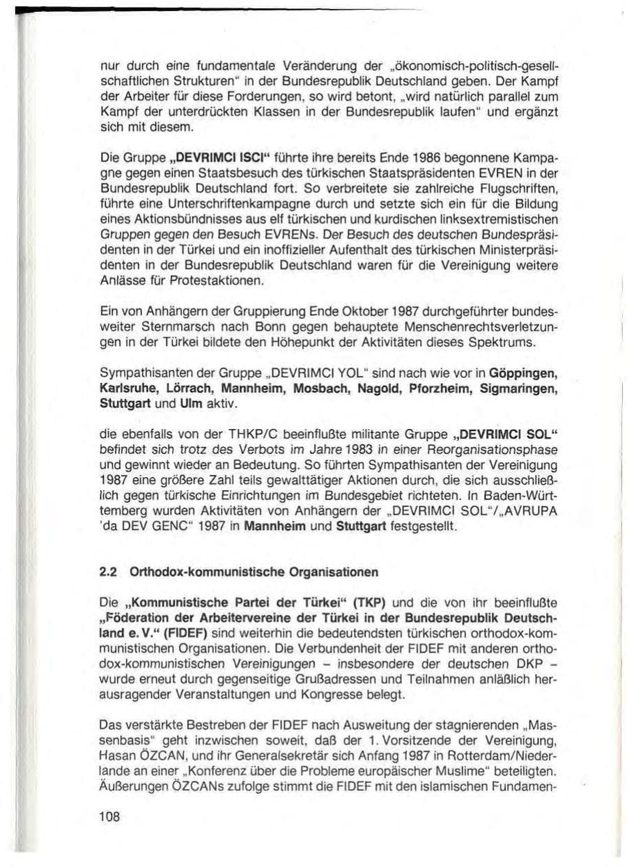 Seite 110 des Verfassungsschutzbericht 1987 Baden-Württemberg