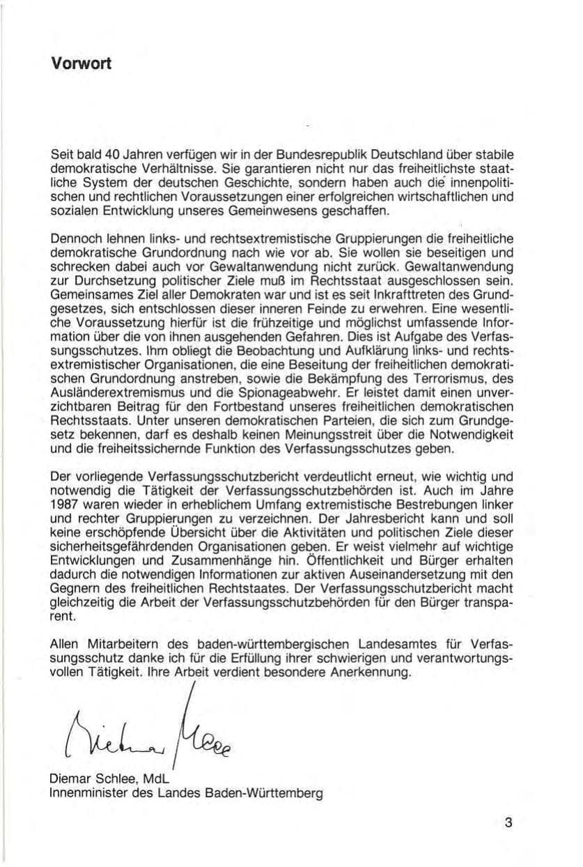 Seite 5 des Verfassungsschutzbericht 1987 Baden-Württemberg