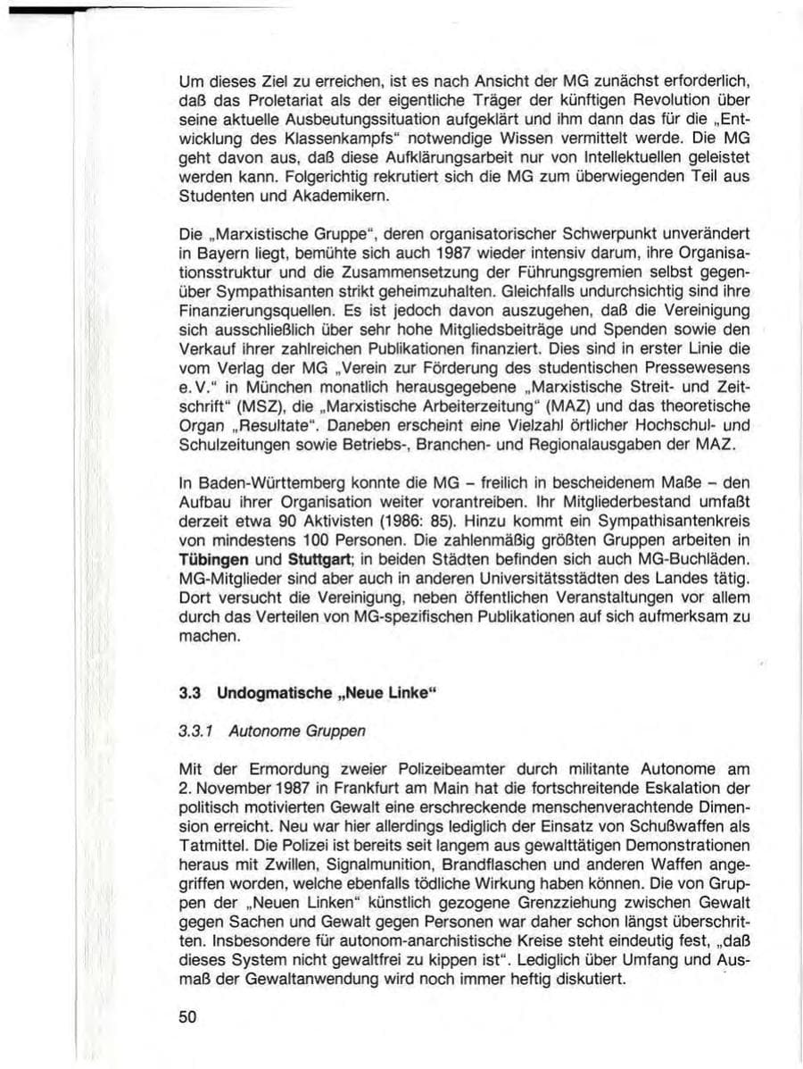 Seite 52 des Verfassungsschutzbericht 1987 Baden-Württemberg