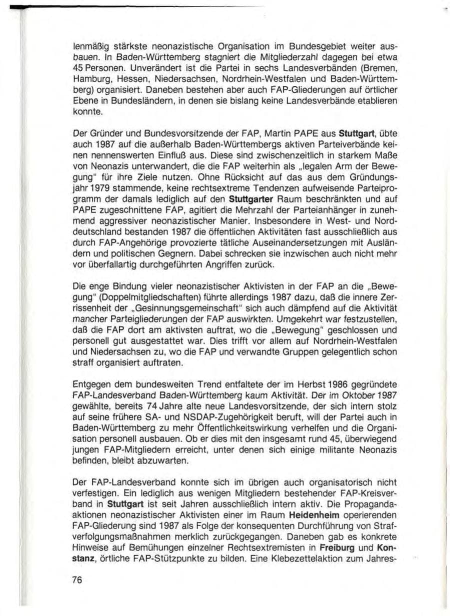Seite 78 des Verfassungsschutzbericht 1987 Baden-Württemberg