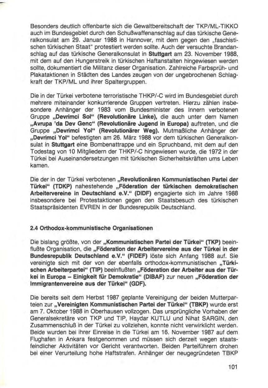 Seite 103 des Verfassungsschutzbericht 1988 Baden-Württemberg