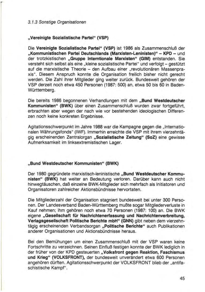 Seite 47 des Verfassungsschutzbericht 1988 Baden-Württemberg