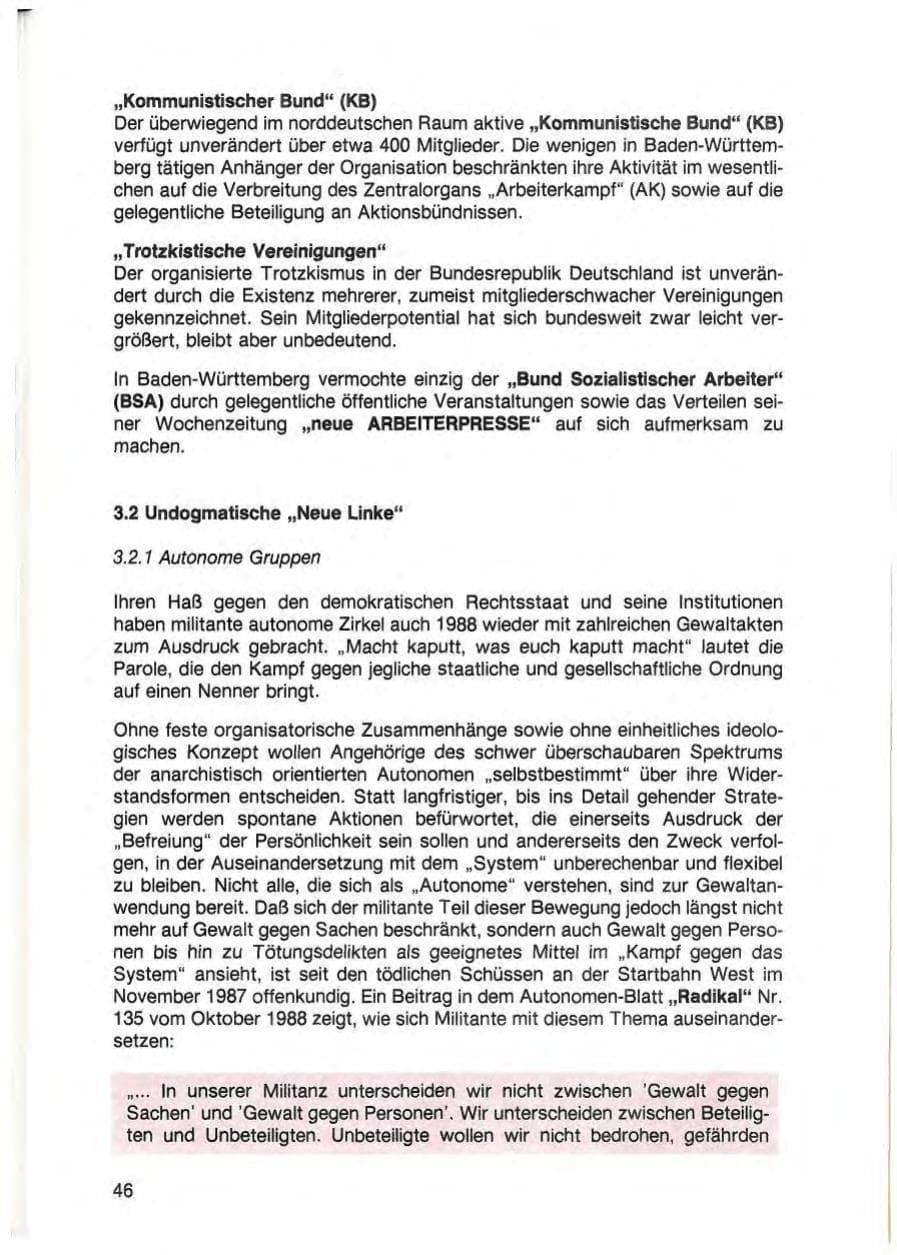 Seite 48 des Verfassungsschutzbericht 1988 Baden-Württemberg