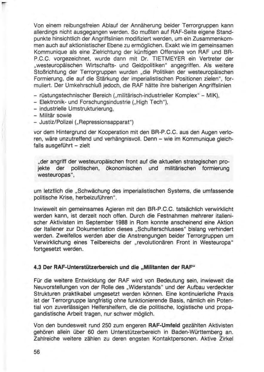 Seite 58 des Verfassungsschutzbericht 1988 Baden-Württemberg