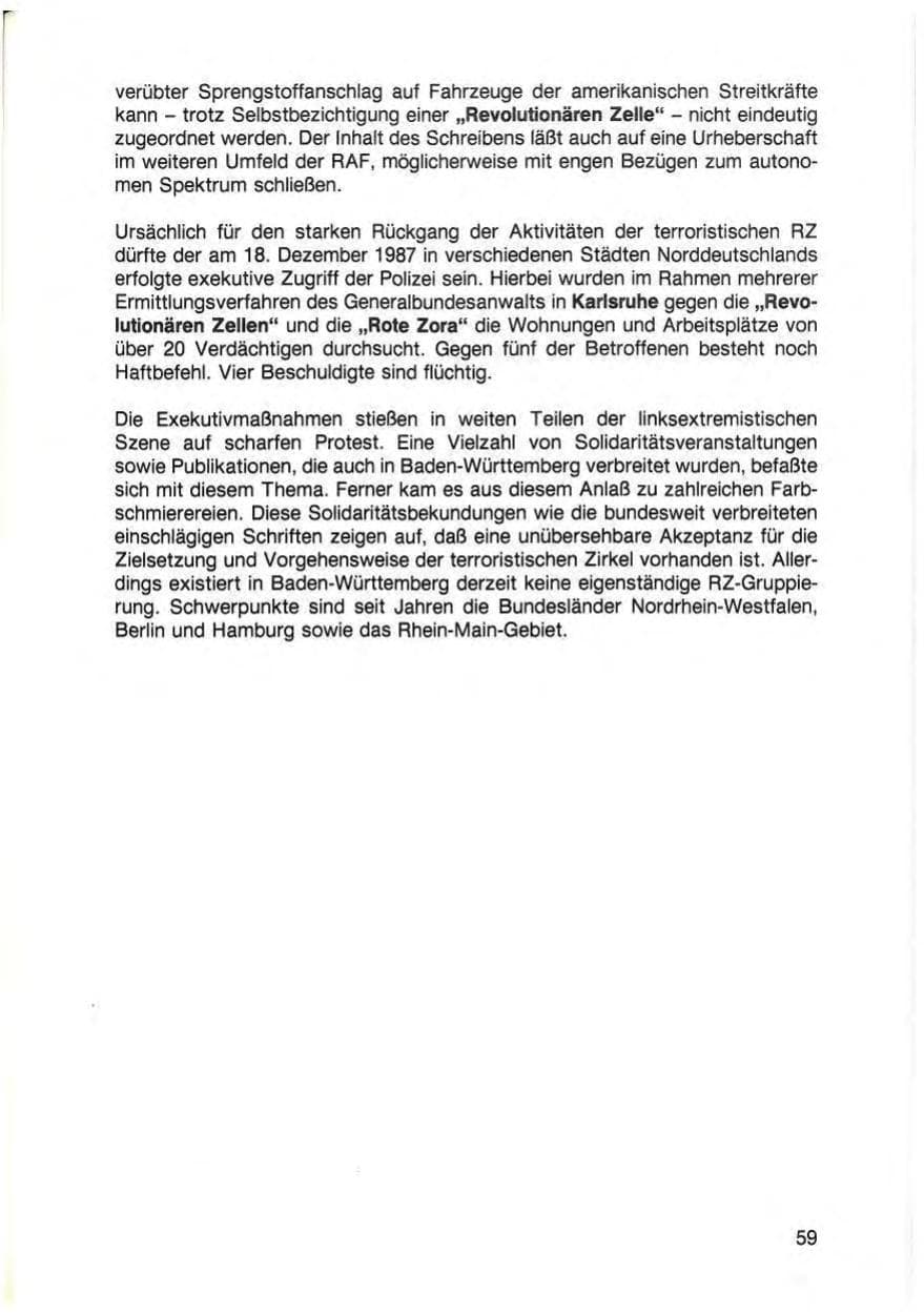 Seite 61 des Verfassungsschutzbericht 1988 Baden-Württemberg