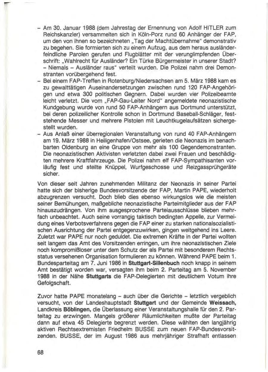 Seite 70 des Verfassungsschutzbericht 1988 Baden-Württemberg