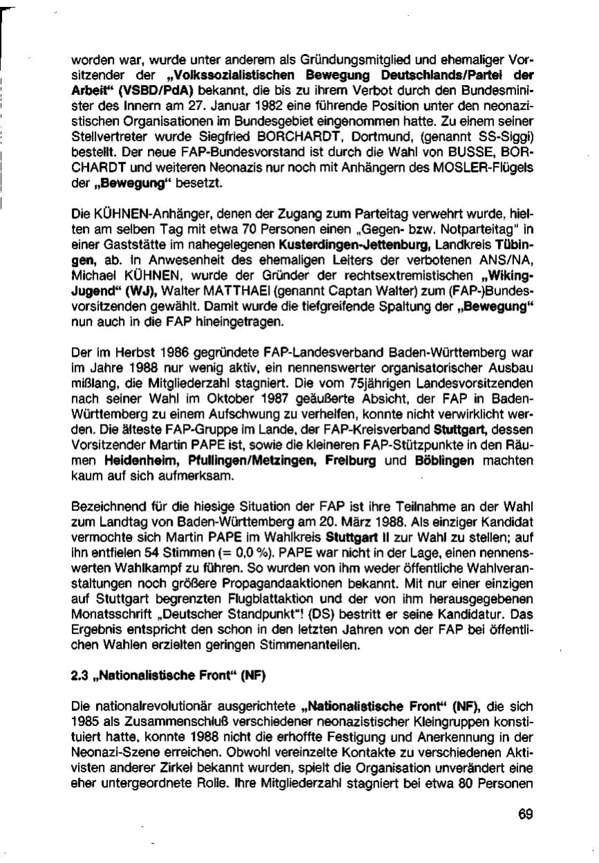 Seite 71 des Verfassungsschutzbericht 1988 Baden-Württemberg