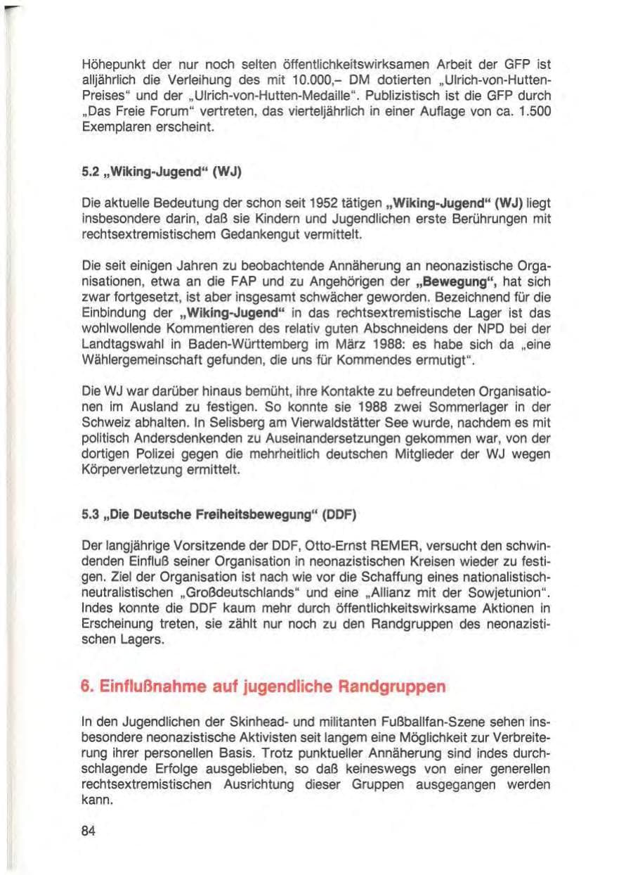 Seite 86 des Verfassungsschutzbericht 1988 Baden-Württemberg