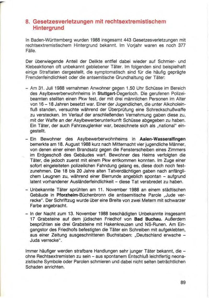 Seite 91 des Verfassungsschutzbericht 1988 Baden-Württemberg