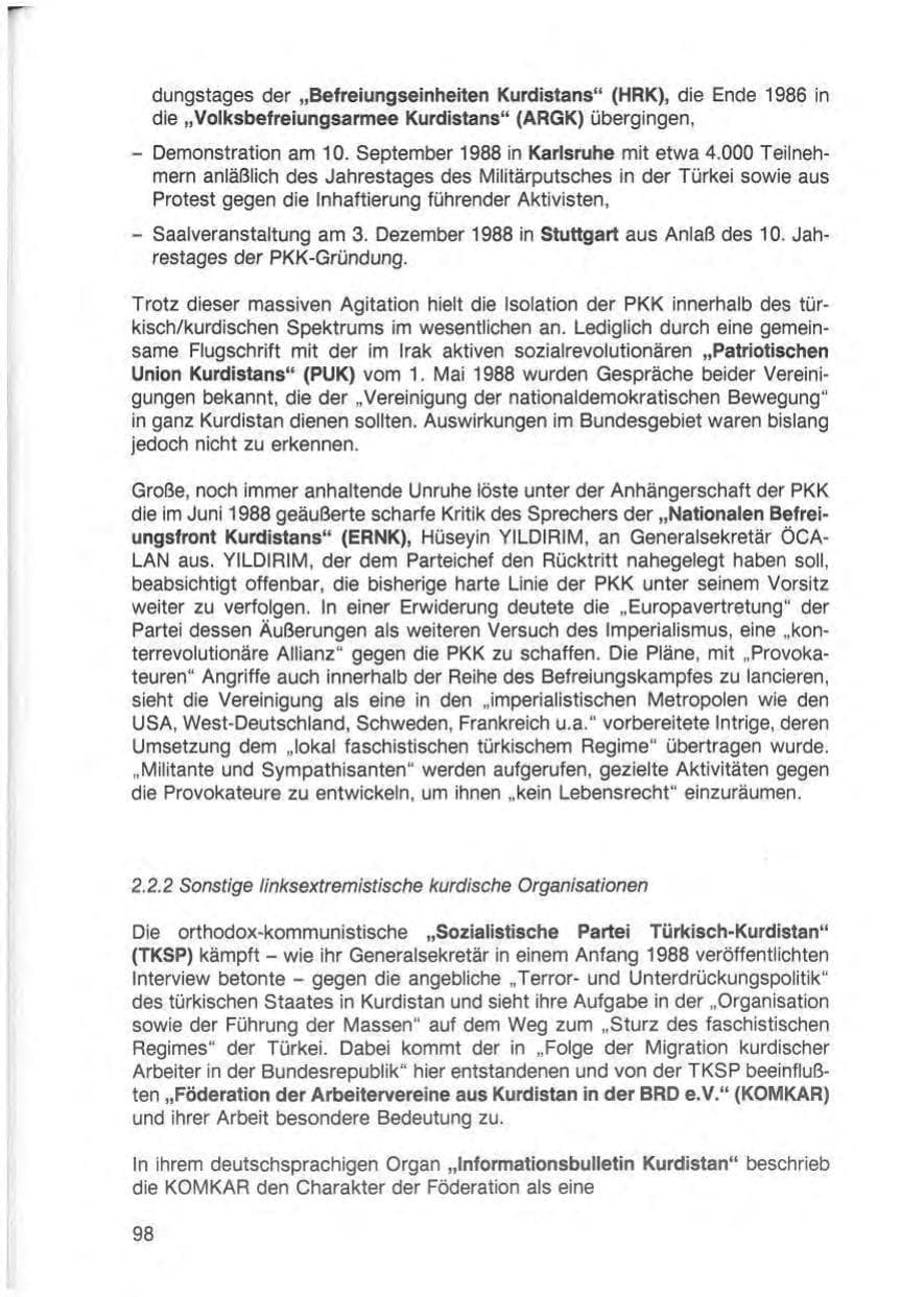 Seite 100 des Verfassungsschutzbericht 1988 Baden-Württemberg