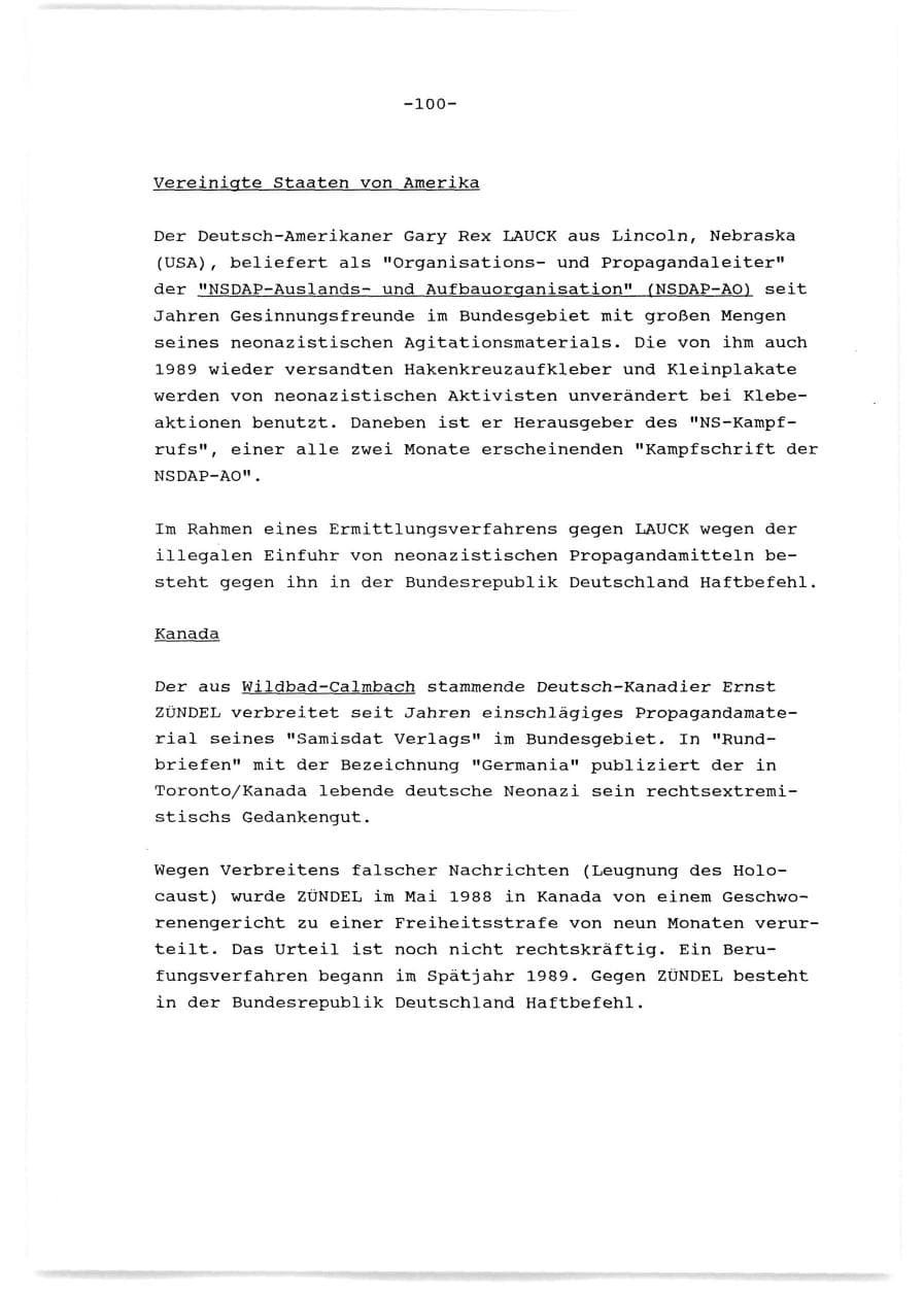 Seite 101 des Verfassungsschutzbericht 1989 Baden-Württemberg