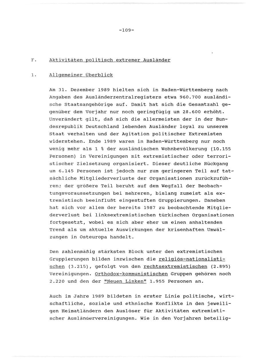 Seite 110 des Verfassungsschutzbericht 1989 Baden-Württemberg