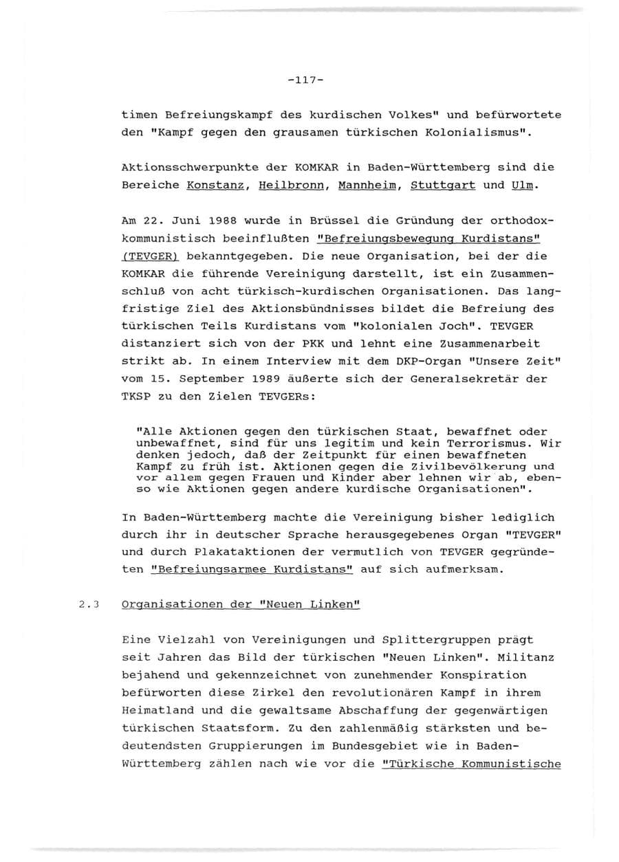Seite 118 des Verfassungsschutzbericht 1989 Baden-Württemberg