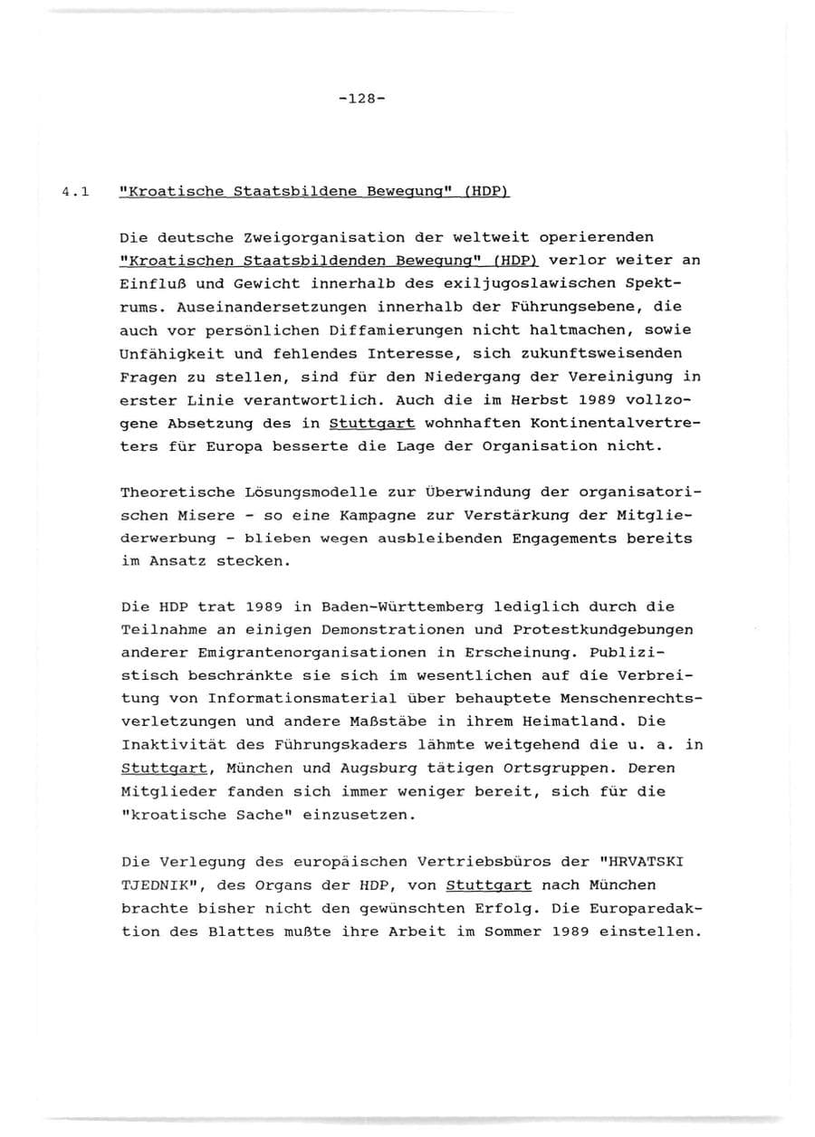 Seite 129 des Verfassungsschutzbericht 1989 Baden-Württemberg