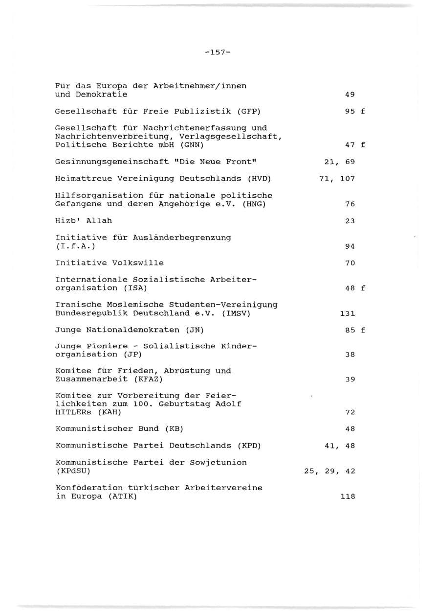 Seite 158 des Verfassungsschutzbericht 1989 Baden-Württemberg