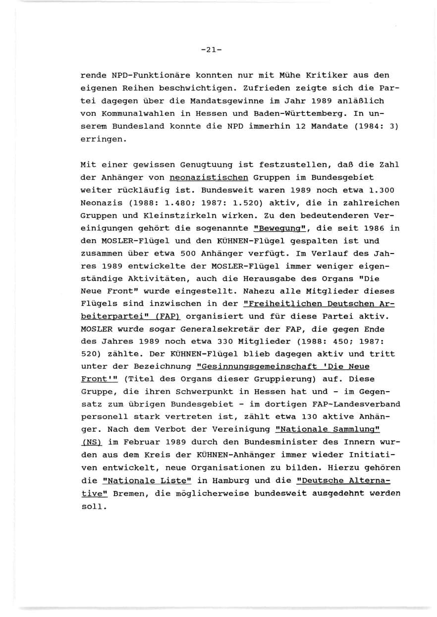 Seite 22 des Verfassungsschutzbericht 1989 Baden-Württemberg