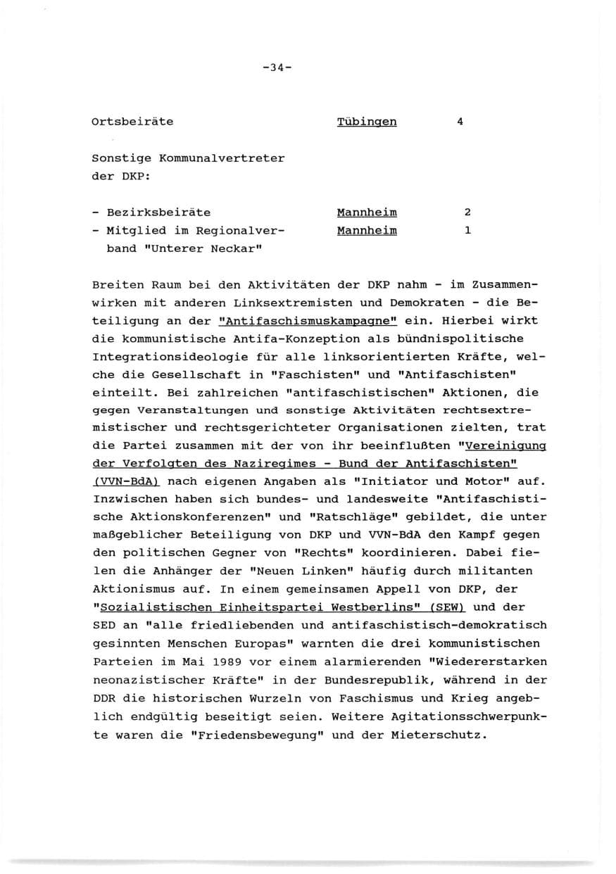Seite 35 des Verfassungsschutzbericht 1989 Baden-Württemberg