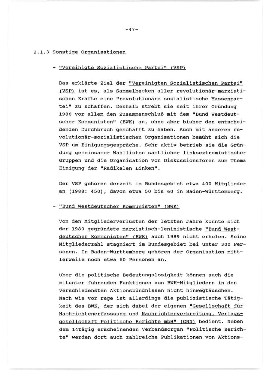 Seite 48 des Verfassungsschutzbericht 1989 Baden-Württemberg
