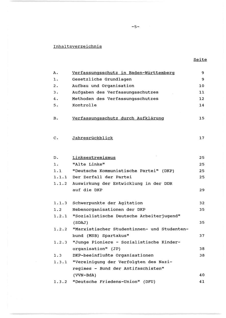Seite 6 des Verfassungsschutzbericht 1989 Baden-Württemberg