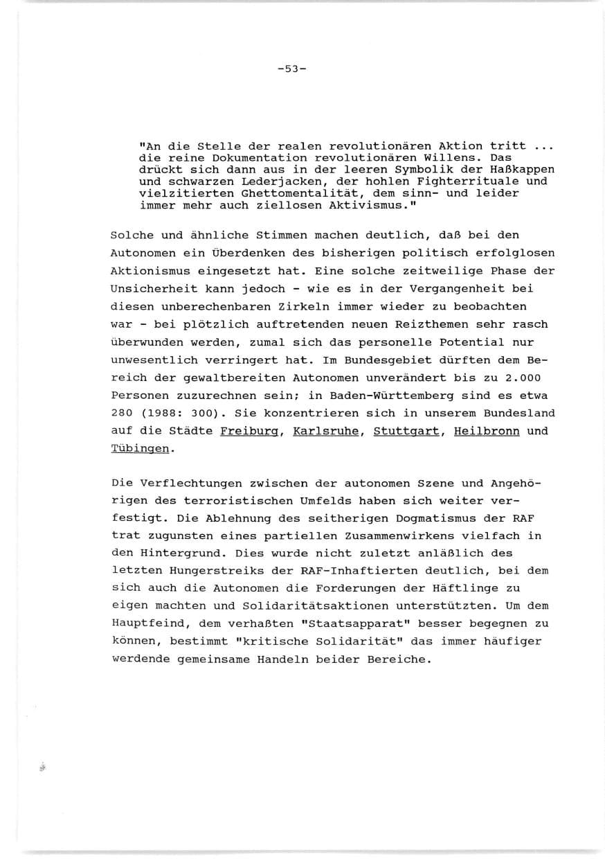 Seite 54 des Verfassungsschutzbericht 1989 Baden-Württemberg