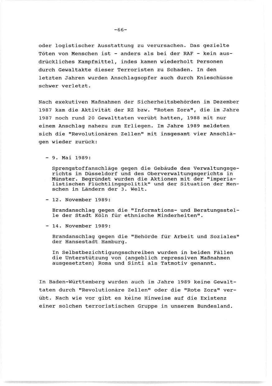 Seite 67 des Verfassungsschutzbericht 1989 Baden-Württemberg