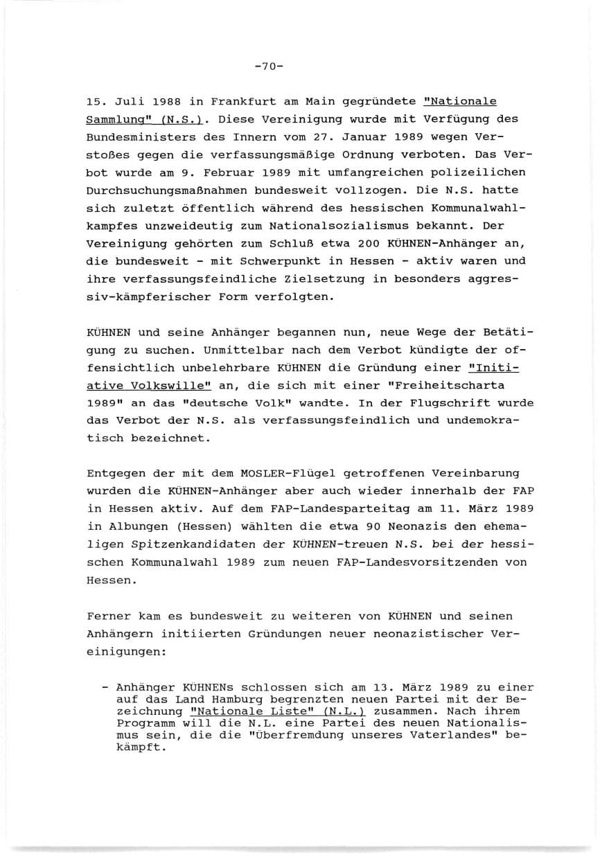 Seite 71 des Verfassungsschutzbericht 1989 Baden-Württemberg