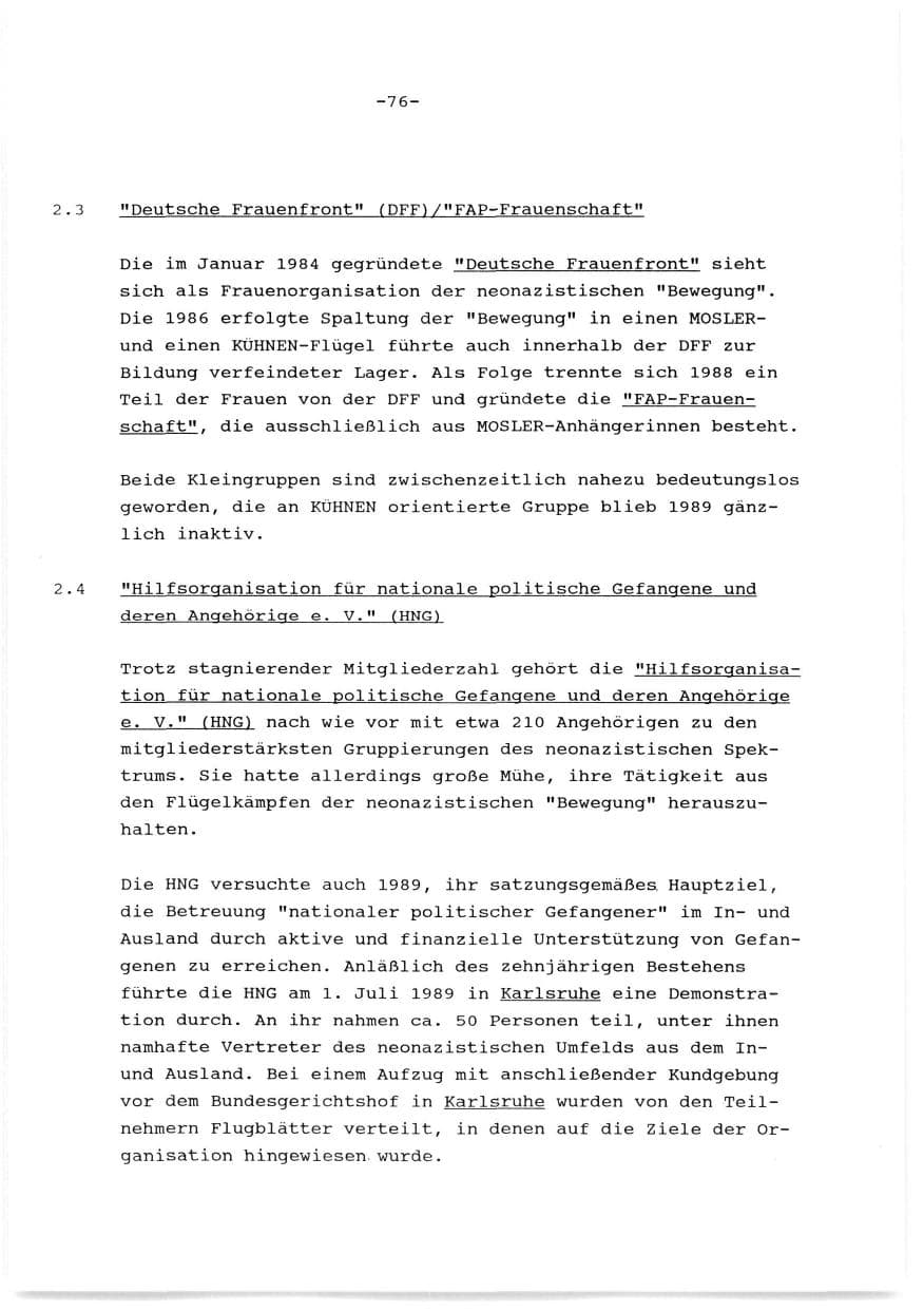 Seite 77 des Verfassungsschutzbericht 1989 Baden-Württemberg