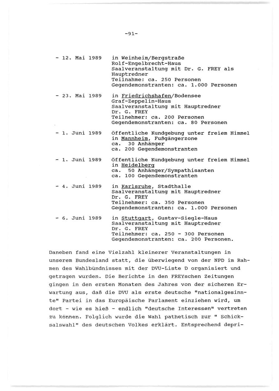 Seite 92 des Verfassungsschutzbericht 1989 Baden-Württemberg