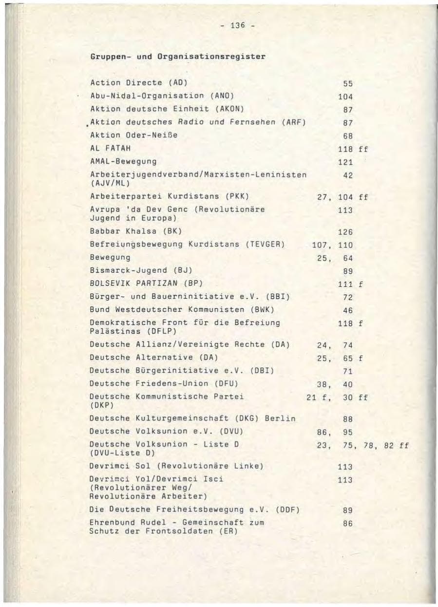 Seite 136 des Verfassungsschutzbericht 1990 Baden-Württemberg
