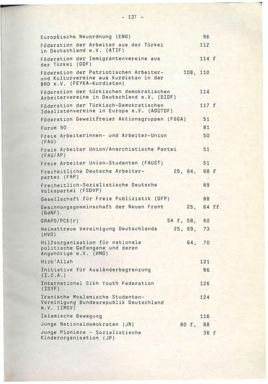 Seite 137 des Verfassungsschutzbericht 1990 Baden-Württemberg